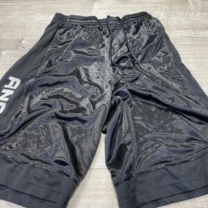AND1 Basketball Short Mens Black Shiny  Dazzle Y2K  Spell Out Drawstring Pockets